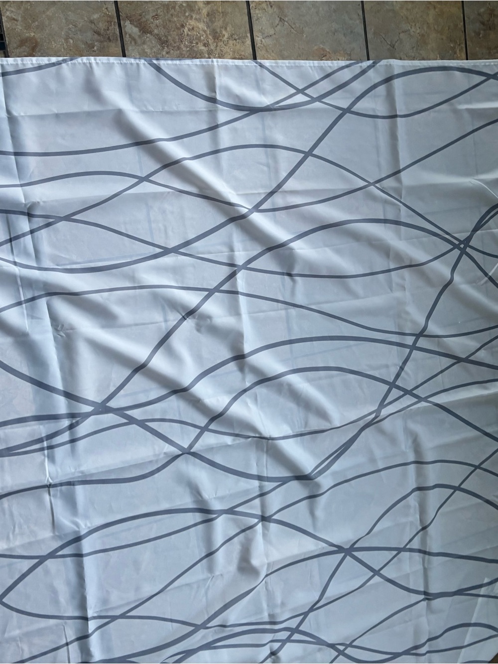 Source Unknown White Shower Curtain with Gray Wave Lines